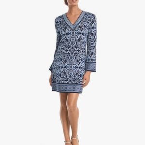 White House Black Market Long-Sleeve Printed Knit Shift Dress M